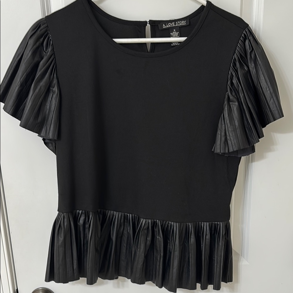 Black Flutter Sleeve Peplum Blouse